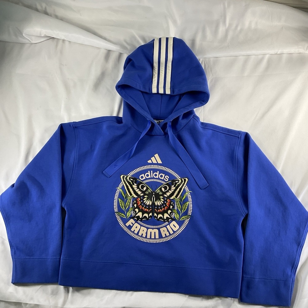 Adidas Size S Farm Rio Hoodie Move Like A Butterfly Graphic Blue Sweatshirt